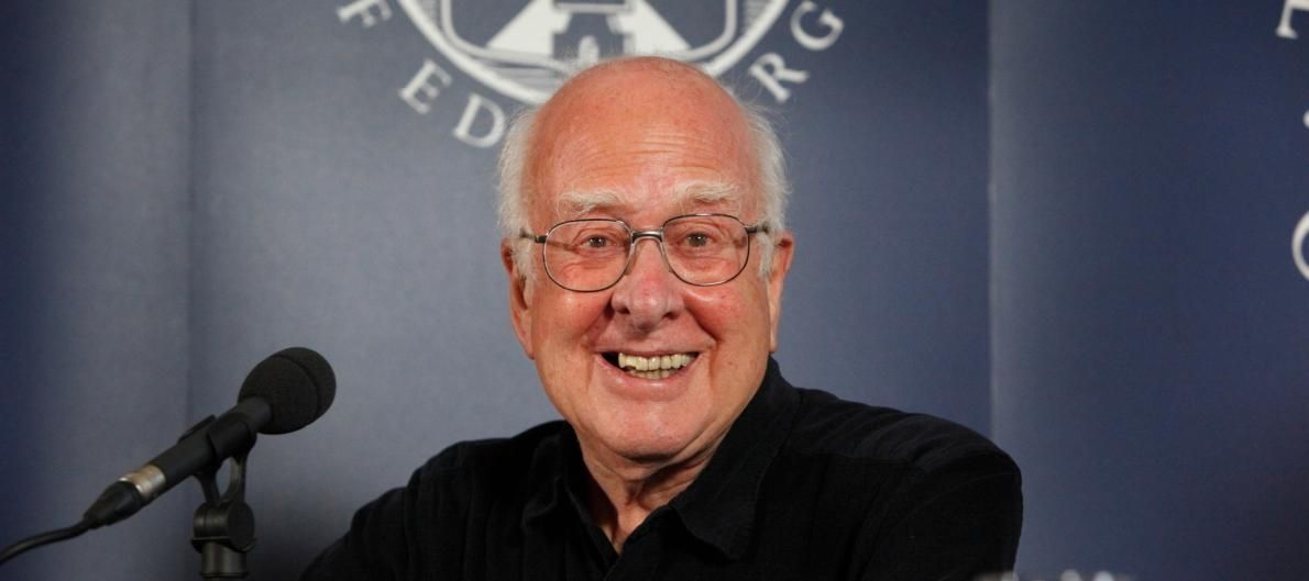 Peter Higgs, following the confirmation of the existence of the Higgs Boson at the LHC, Cern, 2012