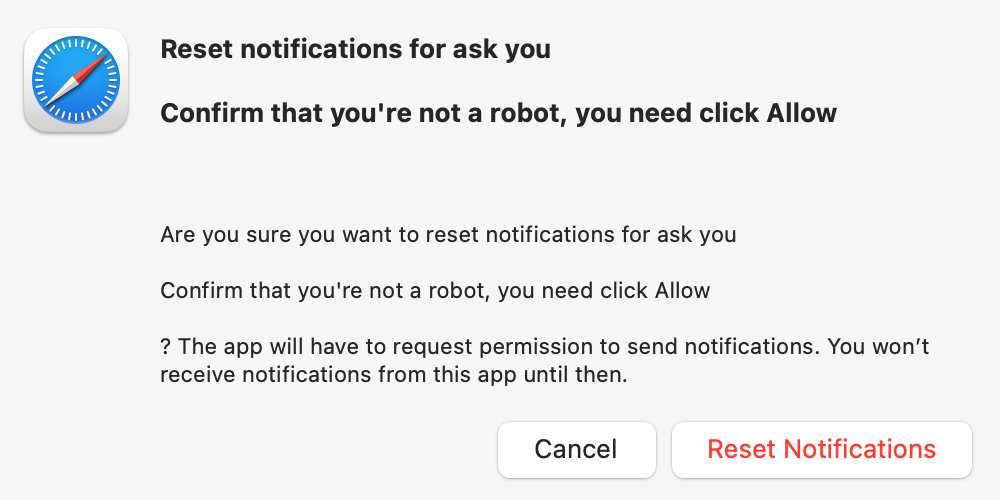 Reset notifications dialogue for 